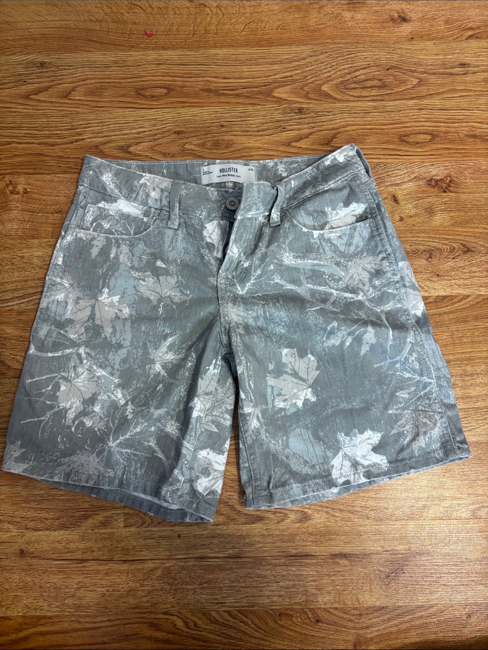 Hollister Gray Leaf-Print Flat Front Shorts